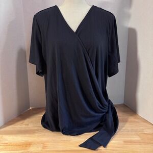 Lane Bryant Navy Blue Ribbed Wrap Tie Side Tunic Top Plus Size 22 24